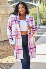 Double Take Full Size Plaid Button Up Lapel Collar Coat - Flyclothing LLC