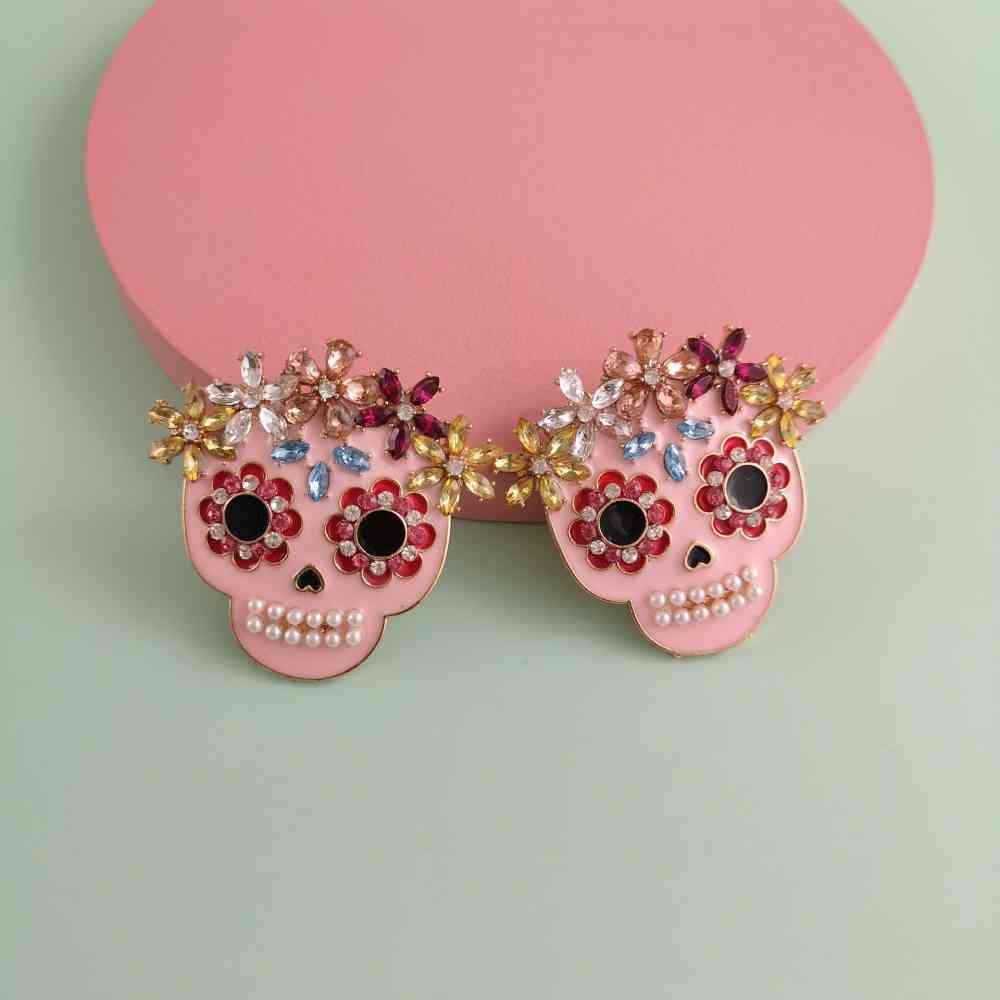 Skull Rhinestone Alloy Earrings - Flyclothing LLC