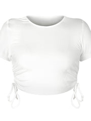 Round Neck Short Sleeve Drawstring Tee - Flyclothing LLC