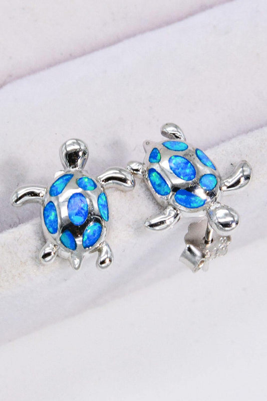 Opal Turtle Platinum-Plated Stud Earrings - Trendsi