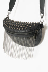 PU Leather Studded Sling Bag with Fringes - Flyclothing LLC