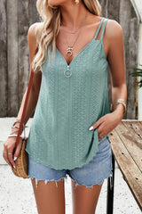 Eyelet V-Neck Double Strap Cami - Flyclothing LLC