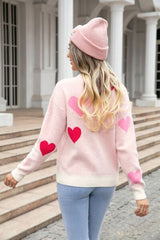 Heart Round Neck Droppped Shoulder Sweater - Flyclothing LLC