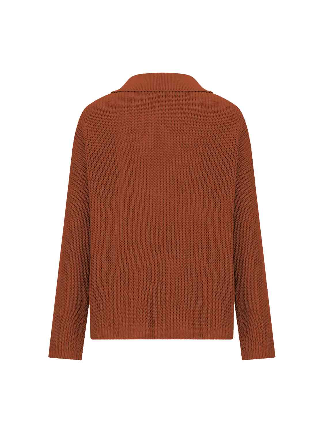 Collared Neck Half Button Knit Top - Trendsi