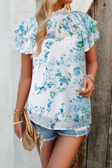 Printed Ruffled Mock Neck Blouse - Flyclothing LLC