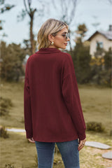 Collared Neck Cable-Knit Long Sleeve Blouse - Flyclothing LLC