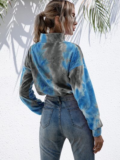 Tie-Dye Quarter Zip Dropped Shoulder Sweatshirt - Flyclothing LLC