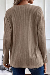 Ribbed Half Button Long Sleeve Knit Top - Flyclothing LLC