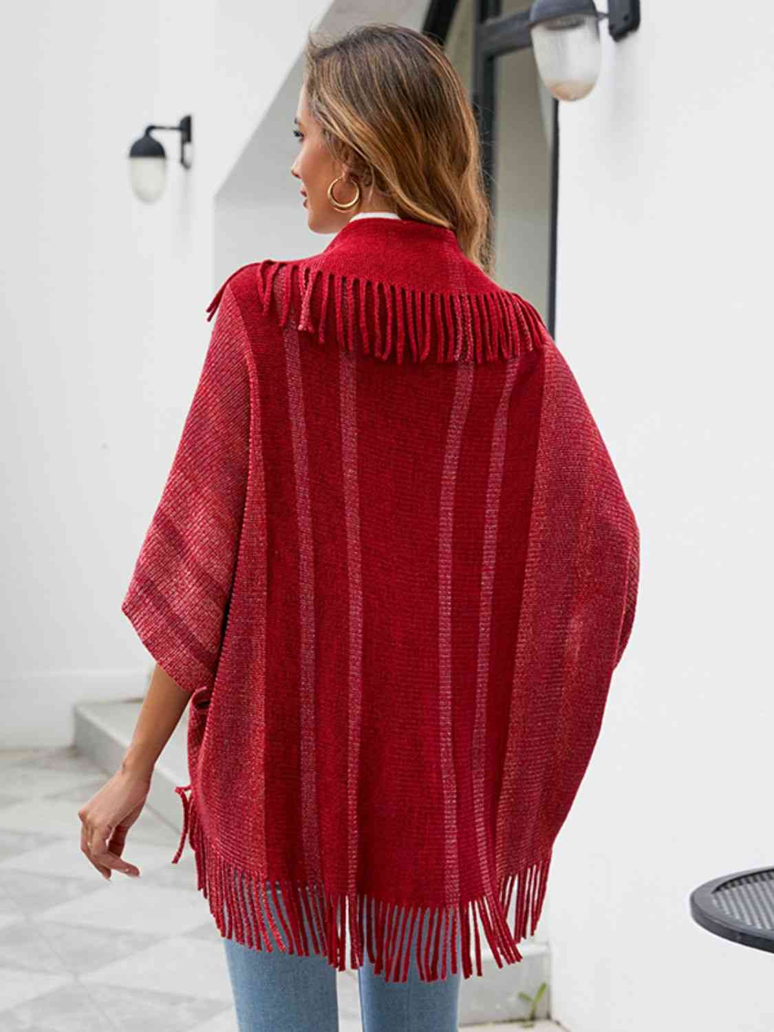 Round Neck Fringe Detail Sleeve Poncho – Flyclothing LLC