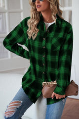 Plaid Button Up Dropped Shoulder Outerwear - Flyclothing LLC