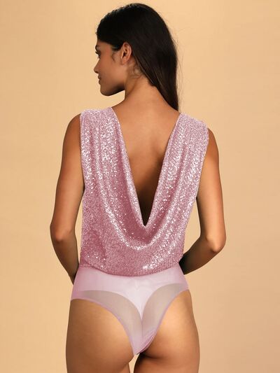 Sequin Surplice Sleeveless Bodysuit - Flyclothing LLC