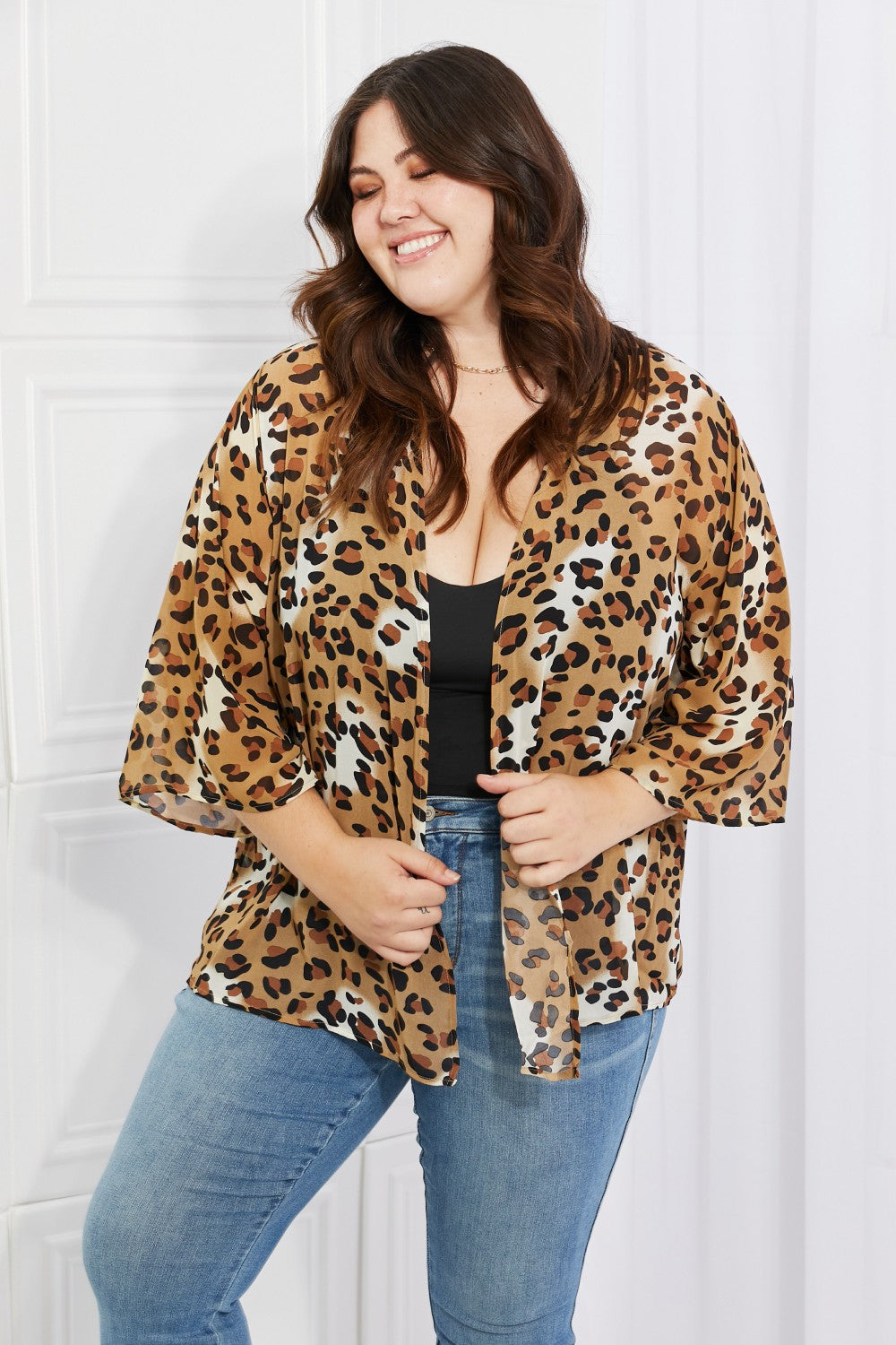 Melody Wild Muse Full Size Animal Print Kimono in Camel - Flyclothing LLC