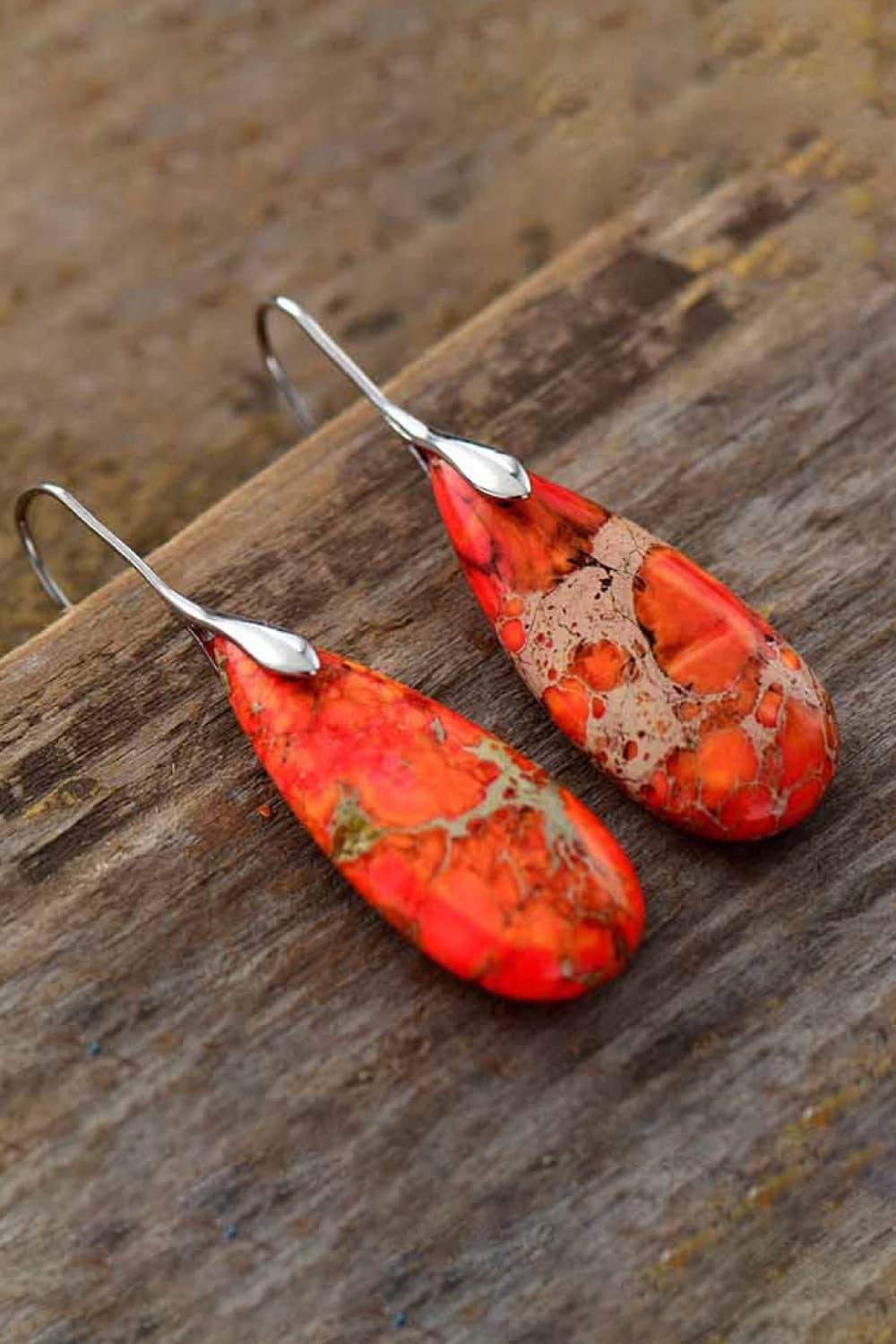 Handmade Teardrop Shape Natural Stone Dangle Earrings - Flyclothing LLC