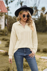 Collared Neck Cable-Knit Long Sleeve Blouse - Flyclothing LLC