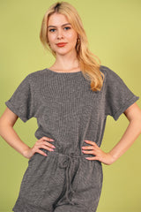 Round Neck Short Sleeve Romper with Pockets - Flyclothing LLC