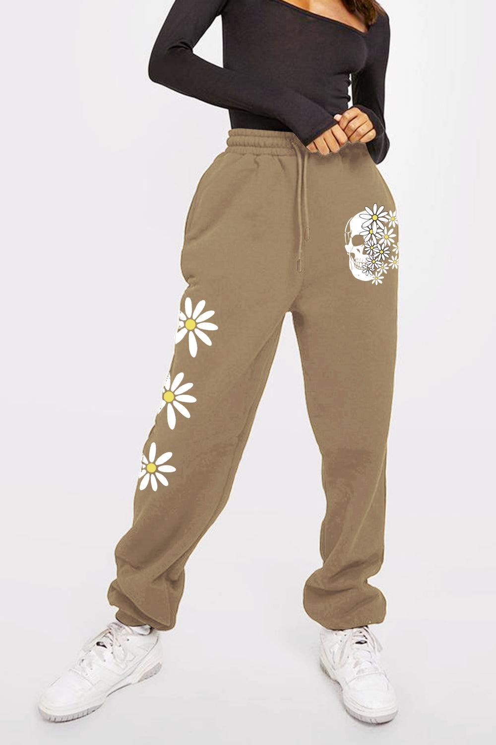 Simply Love Simply Love Full Size Drawstring Flower & Skull Graphic Long Sweatpants - Flyclothing LLC