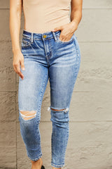 BAYEAS Mid Rise Distressed Skinny Jeans - Trendsi