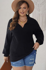 Plus Size Collared Neck Long Sleeve Sweater - Flyclothing LLC