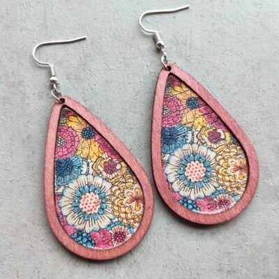 Floral Wood Teardrop Earrings - Flyclothing LLC