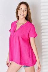 Zenana Full Size Raw Hem Short Sleeve Top - Flyclothing LLC