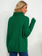 Slit Turtleneck Dropped Shoulder Sweater - Flyclothing LLC