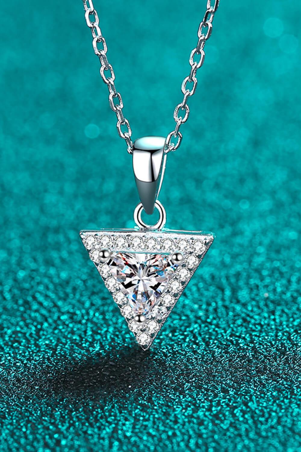 925 Sterling Silver Triangle Moissanite Pendant Necklace - Flyclothing LLC