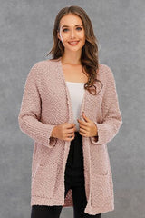 Pocketed Open Front Long Sleeve Cardigan - Flyclothing LLC