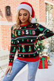 Christmas Print Sequin Round Neck Sweater - Flyclothing LLC