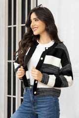 Striped Button Up Long Sleeve Cardigan - Flyclothing LLC