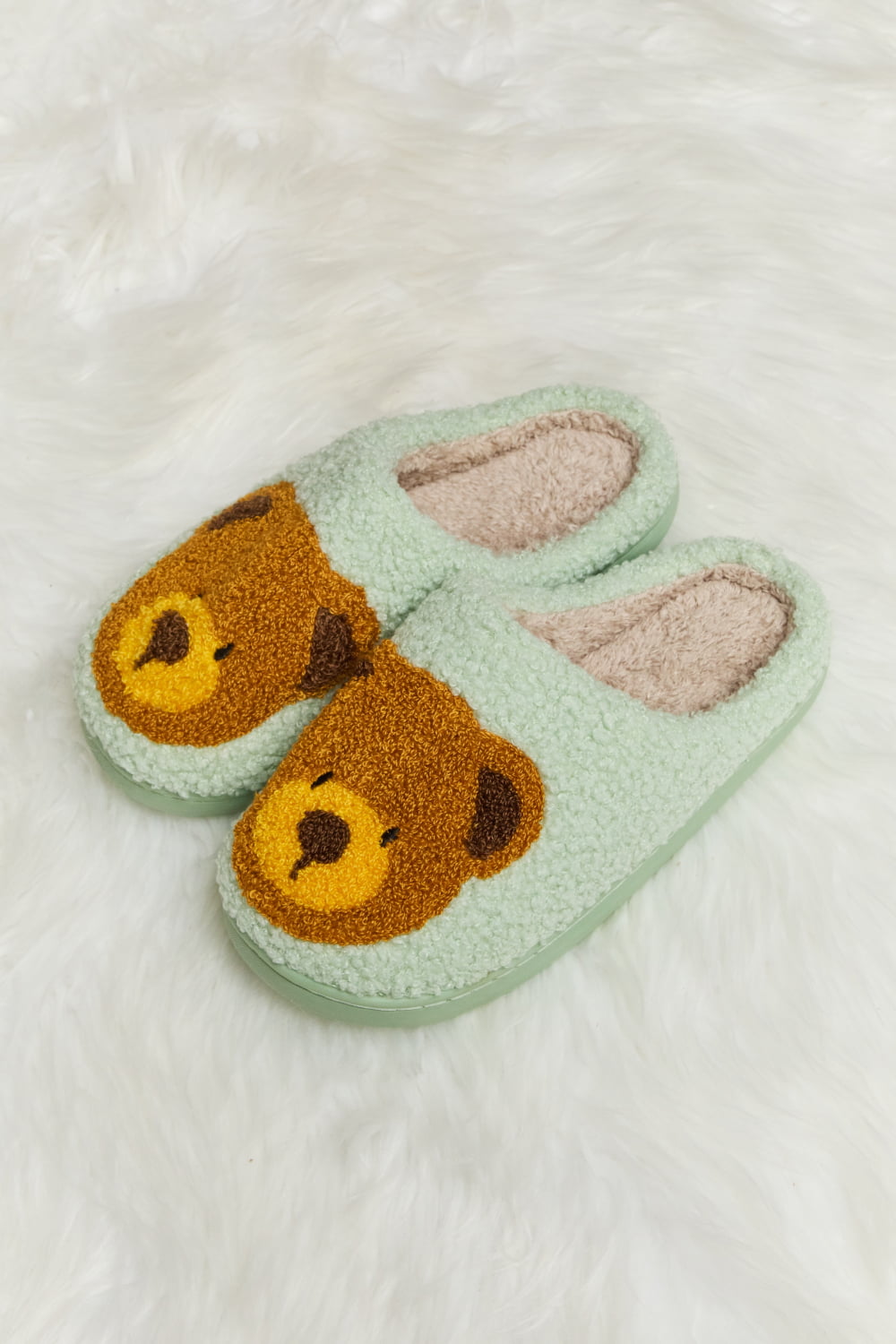 Melody Teddy Bear Print Plush Slide Slippers - Flyclothing LLC