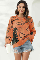 Dinosaur Print Pullover Sweater - Trendsi