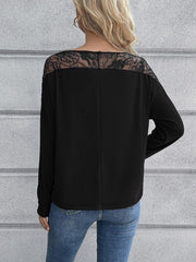 Lace Long Sleeve Round Neck Tee - Trendsi