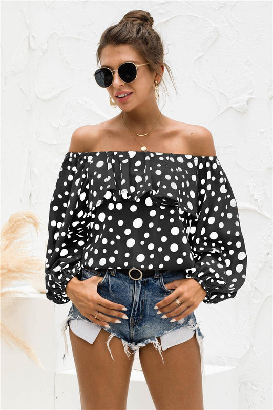 Polka Dot Off-Shoulder Layered Blouse - Flyclothing LLC