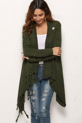 One-Button Tassel Tie Asymmetrical Hem Cardigan - Flyclothing LLC