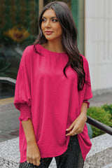 Round Neck Dolman Sleeve Textured Blouse - Flyclothing LLC