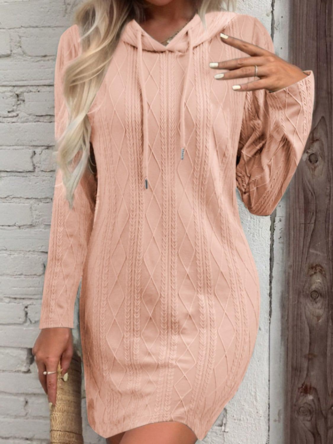 Drawstring Hooded Sweater Dress - Trendsi