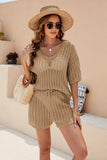 Openwork V-Neck Top and Shorts Set - Flyclothing LLC