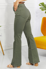 Zenana Clementine Full Size High-Rise Bootcut Jeans in Olive - Flyclothing LLC