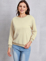 Round Neck Dropped Shoulder Sweatshirt - Trendsi