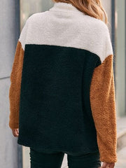 Color Block Quarter Zip Dropped Shoulder Sweatshirt - Trendsi