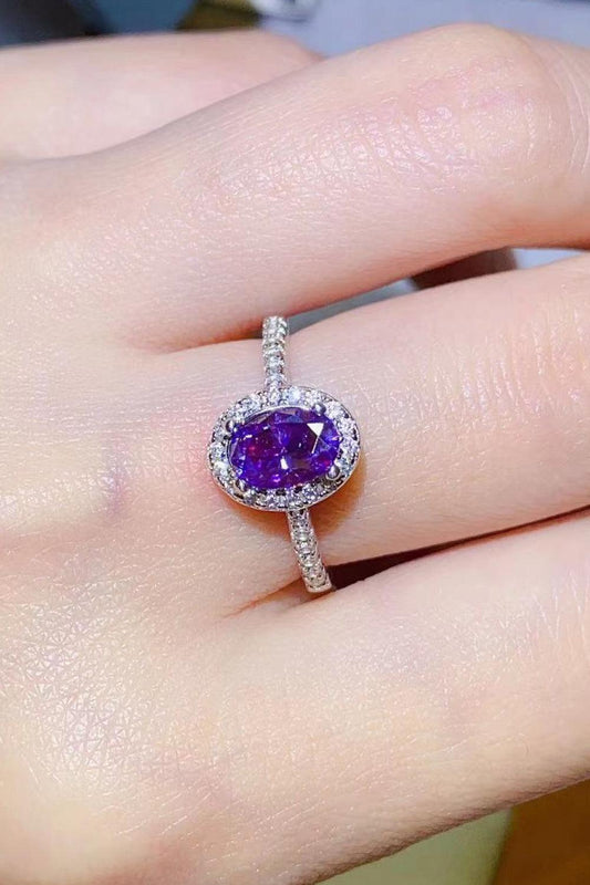 925 Sterling Silver 1 Carat Purple Moissanite Ring - Flyclothing LLC