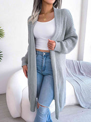 Open Front Dropped Shoulder Longline Cardigan - Flyclothing LLC