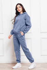 Drop Shoulder Long Sleeve Hoodie and Pants Set - Flyclothing LLC