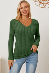 Basic Bae Full Size Ribbed V-Neck Long Sleeve T-Shirt - Flyclothing LLC