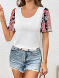 Printed Puff Sleeve Round Neck Tee - Flyclothing LLC