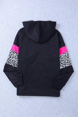 Leopard Color Block Zip-Up Hooded Jacket - Flyclothing LLC