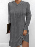 Drawstring Hooded Sweater Dress - Trendsi