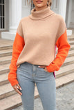 Color Block Turtleneck Slit Sweater - Trendsi