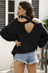 Ribbed Long Sleeve Cold Shoulder Knit Top - Flyclothing LLC