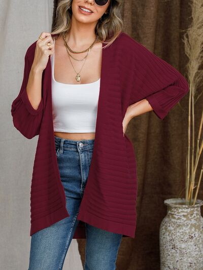 Striped Open Front Knit Cardigan - Flyclothing LLC